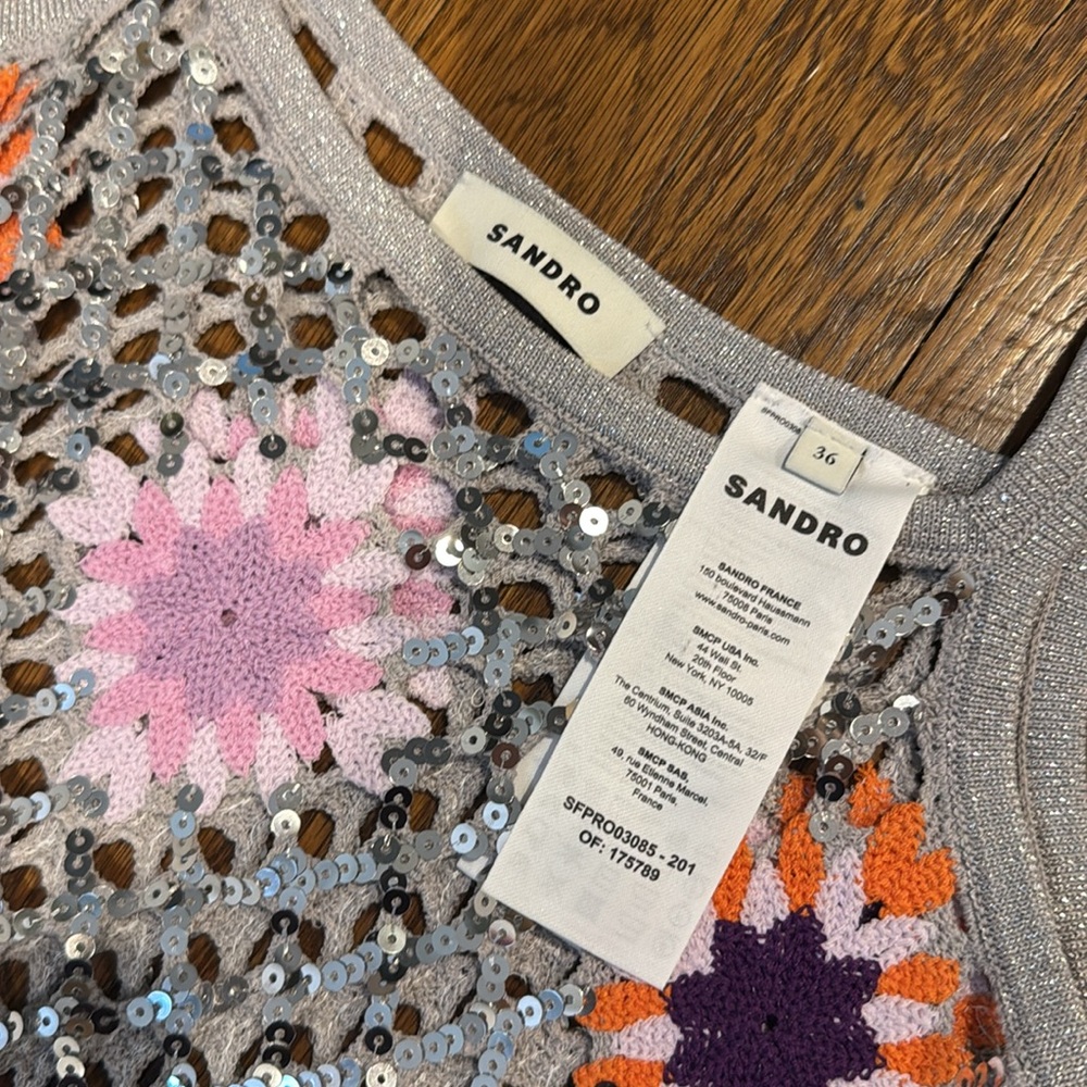 NWOT SANDRO Brunielou sequin-embellished woven mini dress - Picture 6 of 7